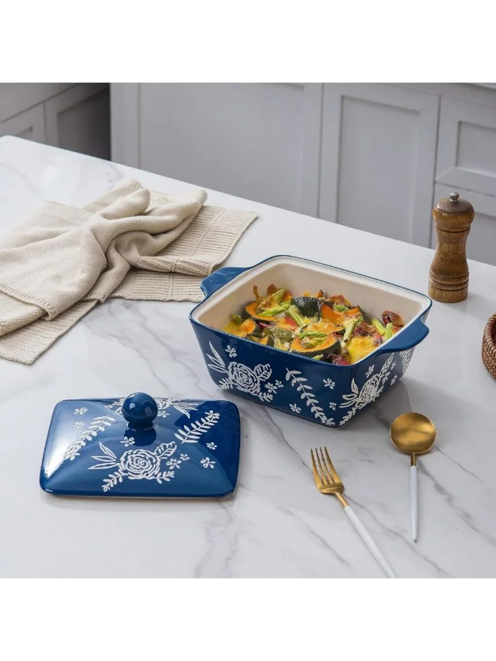 Oven Safe Ceramic Casserole Dish with Lid - Versatile Baking & Serving Dish